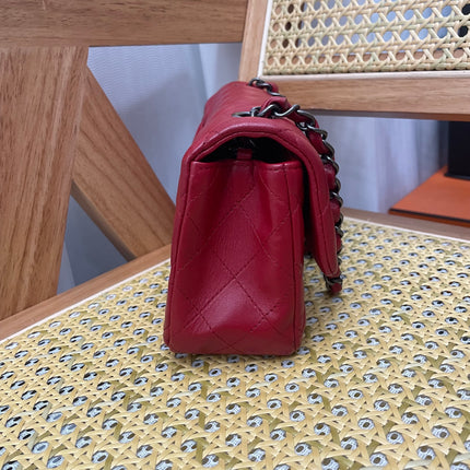 Chanel Classic Flap Mini 2014 Red Lambskin Leather Silver Hardwarei