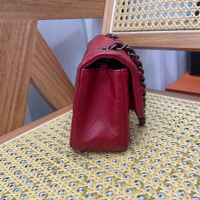 Chanel Classic Flap Mini 2014 Red Lambskin Leather Silver Hardware