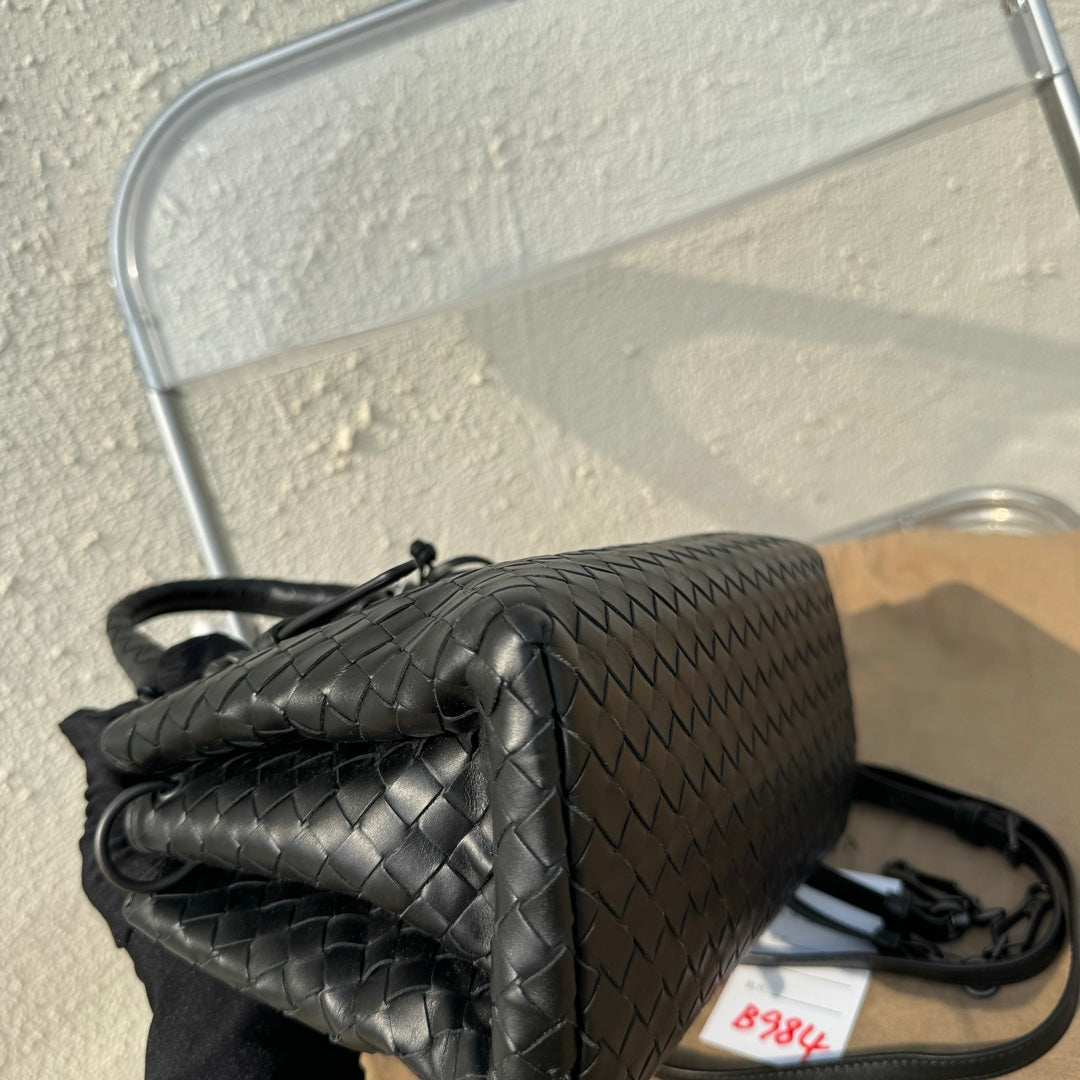 Bottega Veneta Roma Handbag Bag Intrecciato Nappa Leather Black Mini 25cm