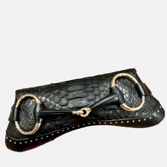 Gucci Horsebit 1955 Chain Shoulder bag Large Black Crocodile Leather-Luxbags