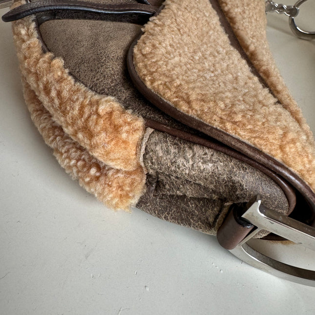 Sold Dior Saddle Vintage Shoulder Bag Shearling Brown and While