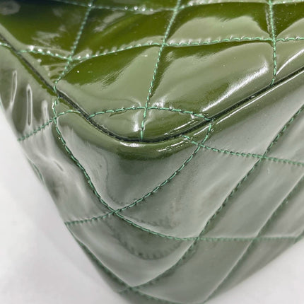 Chanel Classic Flap Jumbo Large Green Patent Leather Silver Hardware