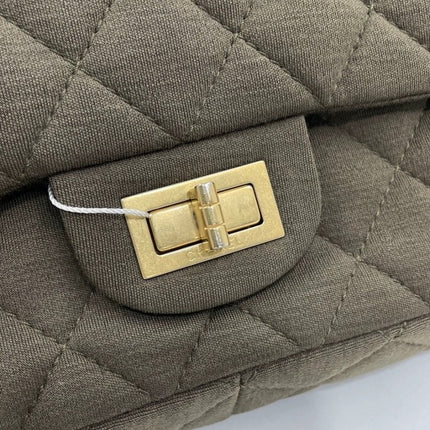 Chanel 2.55 Double Flap Bag 2009 Jumbo Khaki Green Cloth with Gold Hardware
