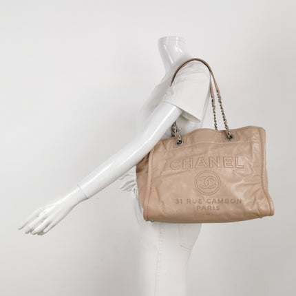 Chanel Deauville Tote Medium Pink Leather Leather Chain Straps