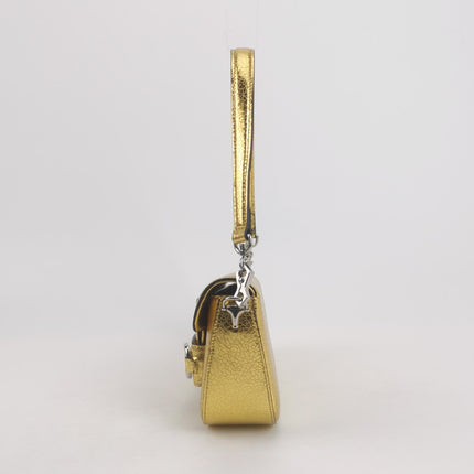 Gucci Horsebit 1955 Crackle Leather Shoulder Bag Gold Metallic