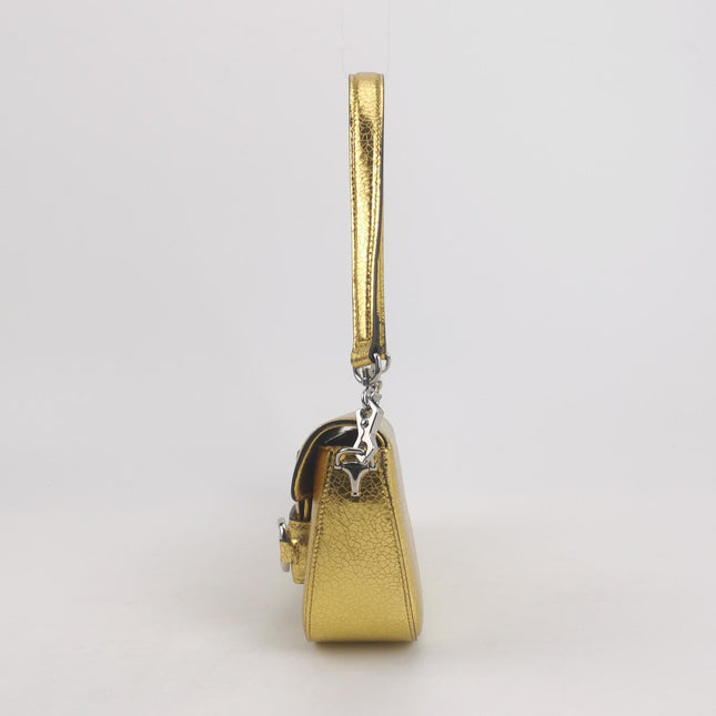 Gucci Horsebit 1955 Crackle Leather Shoulder Bag Gold Metallic