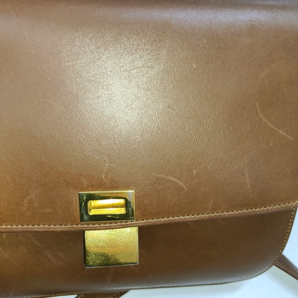 CELINE Classic Box Flap Caramel Brown Leather crossbody bag