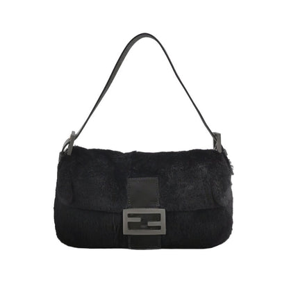 Fendi Baguette Black Faux Fur Shoulder Bag-Luxbags