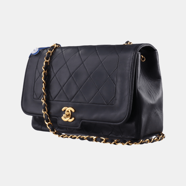 Chanel Diana CC Flap Bag Medium Vintage Black Lambskin Leather with 24k Gold HW, 1989-1991