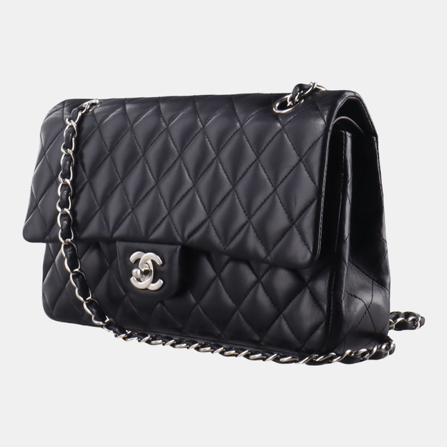 Chanel Timeless Classic Flap Medium Black Lambskin Leather Silver Hardware, 2008-2009