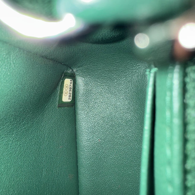 Chanel Classic Flap Mini Rectangular Green Lambskin Leather Silver Hardware