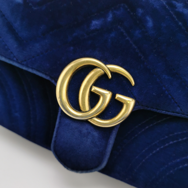 Gucci Marmont Mini Flap Navy Velvet Handbag