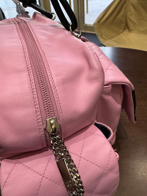 Chanel Cambon Large Pink Calfskin Leather Double Strap Handbag