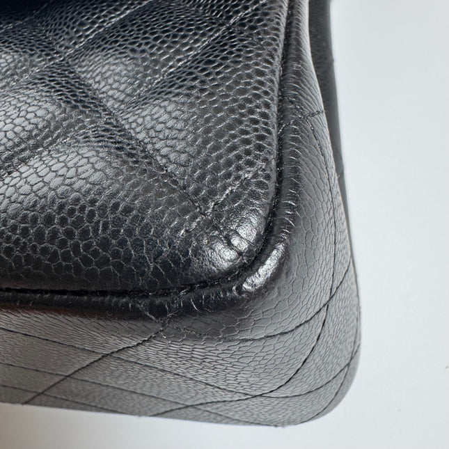 Chanel Classic Flap Jumbo Black Caviar Leather Double Flap with Gold Hardware