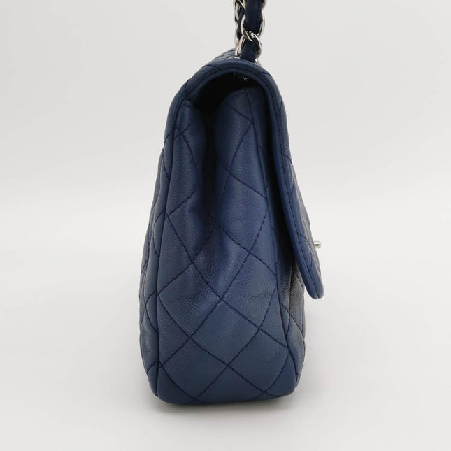 Sold Chanel Classic Flap Large Navy Blue Caviar Leather Silver-tone Hardware