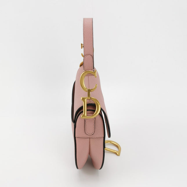 Dior Saddle Mini Cherry Blossom Pink Grained Leather GHW with Strap