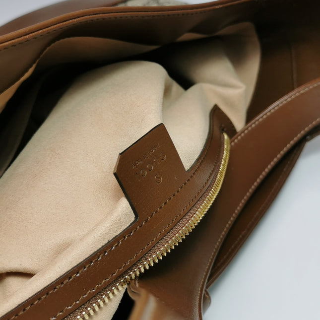 Gucci Jackie 1961 Large Brown Leather and Monogram Web with Long Strap