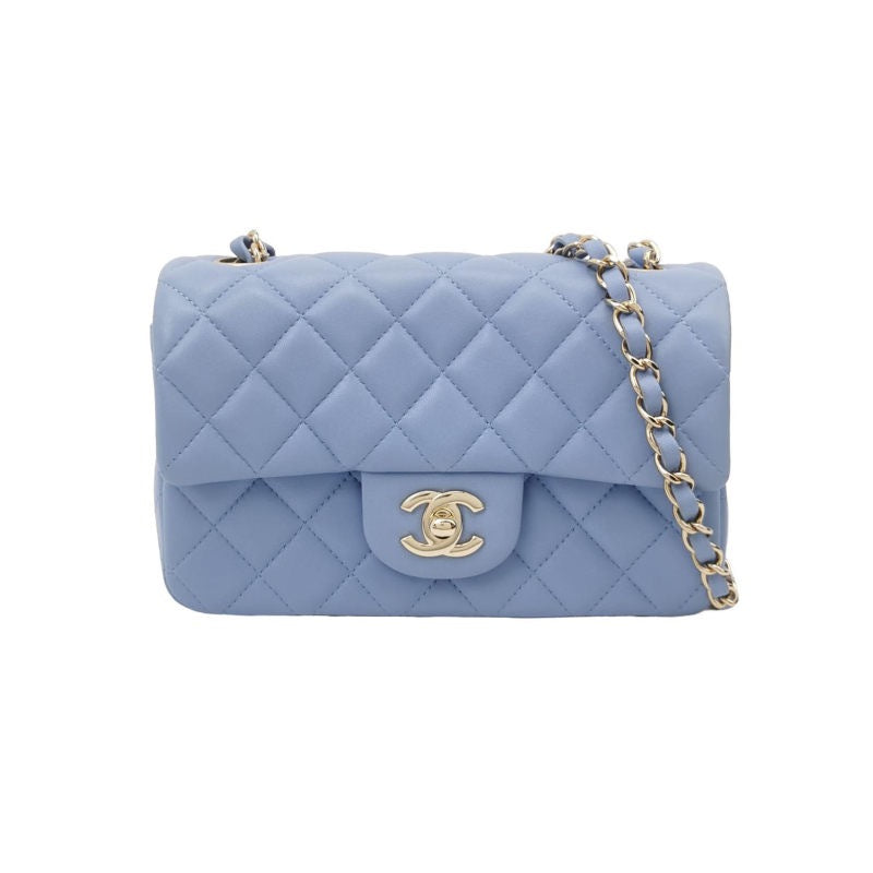 Chanel Classic Flap Rectangular Mini Pale Blue Lambskin, 2020-2021-Luxbags