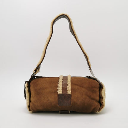 Dior Flight Medium Brown Shearling Leather Shoulder Bag