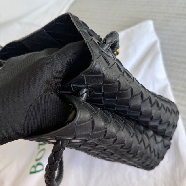 Bottega Veneta Andiamo Medium Black Intrecciato Leather Handbag