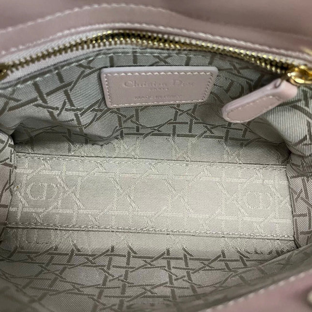 Lady Dior Mini 2016 Pearlescent Pink Lambskin Leather Gold Chain Strap