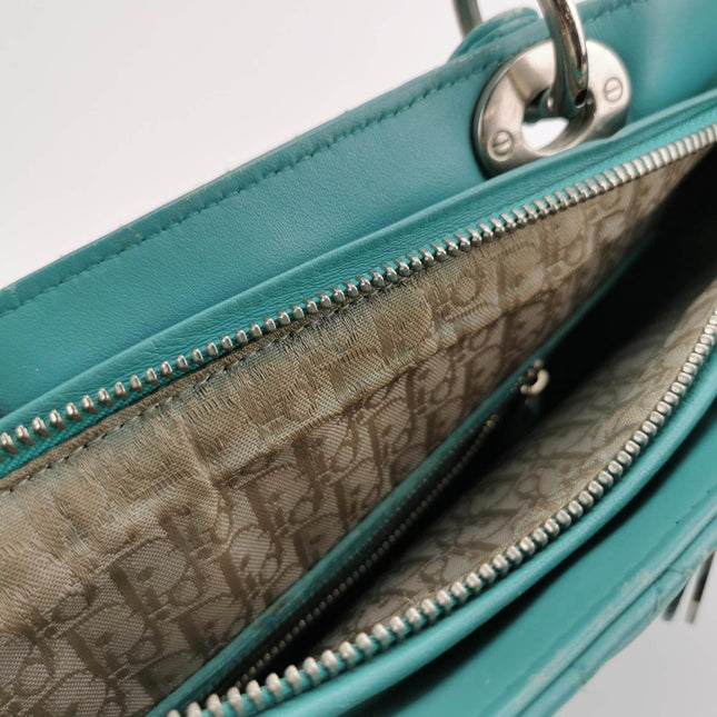 Sold Lady Dior Large Bag Teal Blue Lambskin Cannage Leather