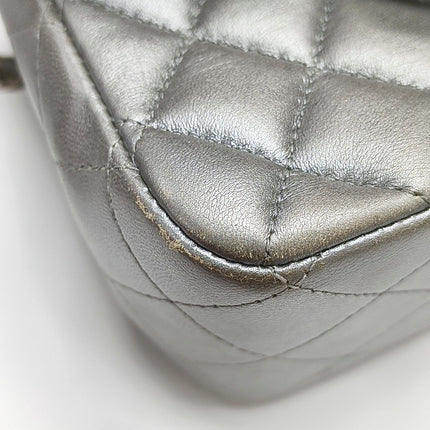 Chanel Classic Flap Mini Square Silver Lambskin Leather