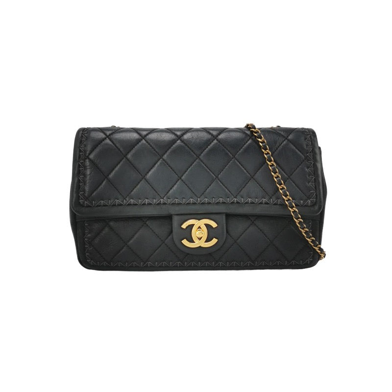 Chanel Classic Flap Medium Happy Stitch Black Aged Calfskin Leather Gold Hardware, 2015-2016-Luxbags