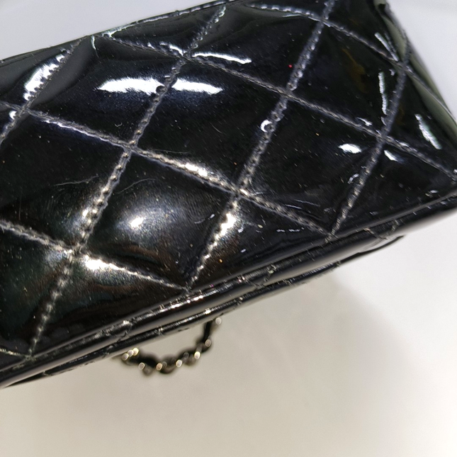 Sold Chanel Classic Flap Mini Square Black Patent Lambskin Crossbody Bag, 2012-2013