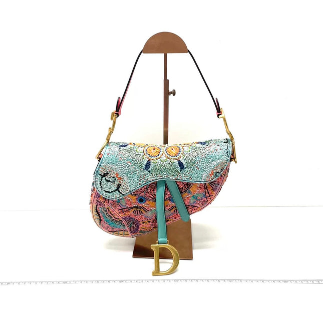 Dior In Lights Saddle Medium Multicolor Beads and Calfskin Leather Shoulder Bag