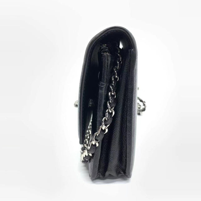 Sold Chanel Wallet On Chains WOC Black Caviar Leather Silver Chains