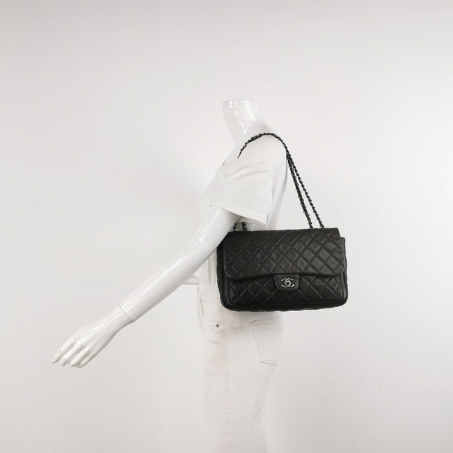 Chanel Now and Forever Large Jumbo Flap Bag Black Lambskin Silver Hardware