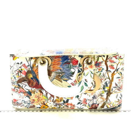 Lady D-Joy Medium Bird and Flower Embroidery Calfskin Leather