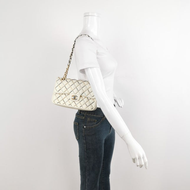 Sold Chanel Classic Flap Small White Leather and Gilt and Silver Hardware, 2020-2021