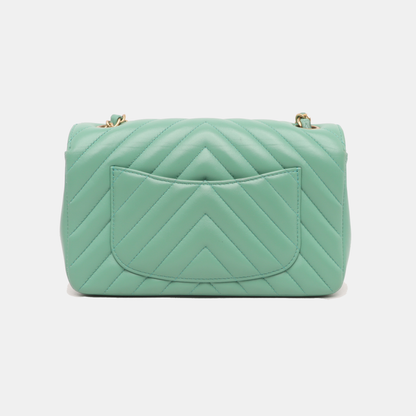 Chanel Classic Flap Mini Chevron Green Lambskin Leather Gold Hardware, 2018-2019