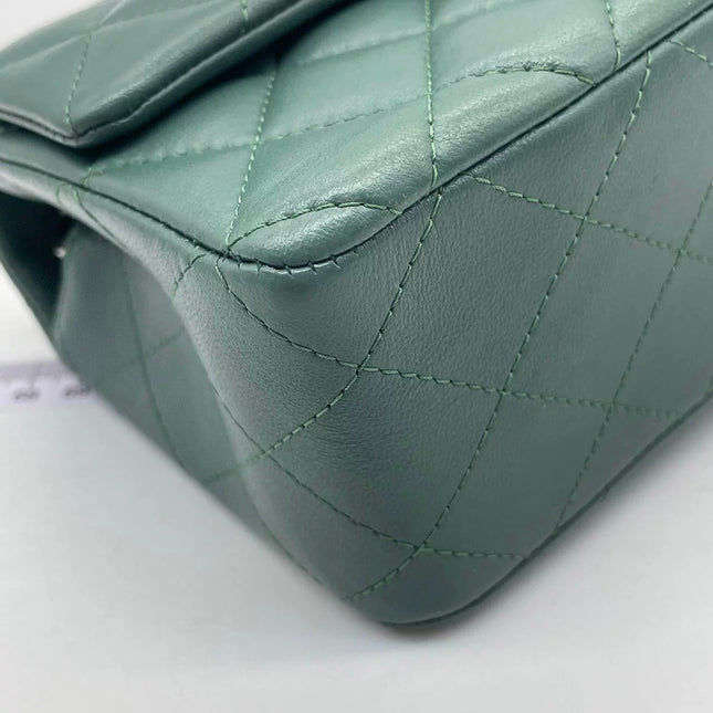 Chanel Classic Flap Mini Rectangular 2019 Green Lambskin Leather Silver Hardware