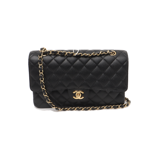 Chanel Classic Flap Medium Black Caviar Leather with 24k Gold Hardware, 2018