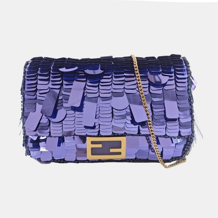 Fendi Nano Baguette Charm Purple Sequins with Chain