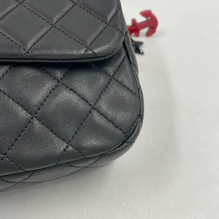 Chanel Classic Flap Medium Black Lambskin Leather Valentine Marine Charms