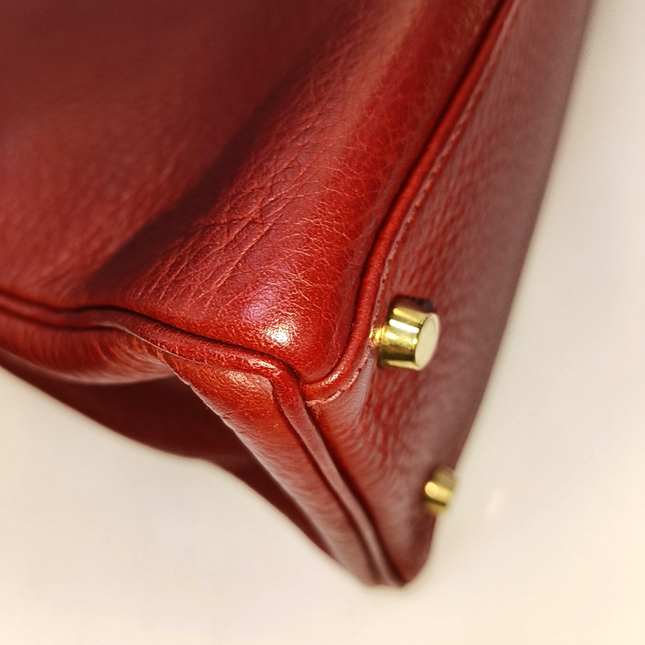 Hermes Kelly 32 Retourne Rouge H Burgundy Clemence Leather Double Ring Gold HW 2004