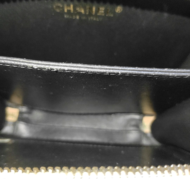 Chanel Filigree Mini Vanity Case Caviar Leather Beige with Black Trim, 2018-2019