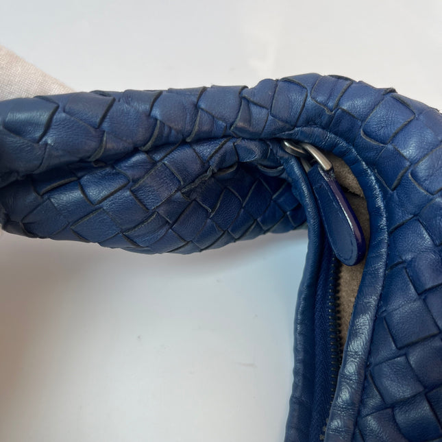 Sold Bottega Veneta Veneta Hobo Medium Navy Intrecciato Leather Bag