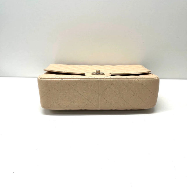 Chanel Classic Flap Jumbo 2009 Beige Caviar Leather Single Flap Silver Hardware