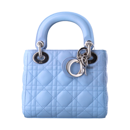 Lady Dior Mini Blue Cannage Lambskin Silver Hardware Crossbody Handbag-Luxbags