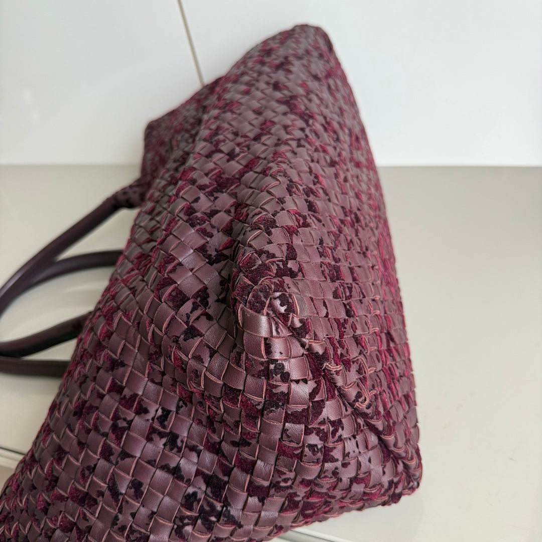 Bottega Veneta Cabat Large Intreccio Burgundy Leather and Velvet 40cm