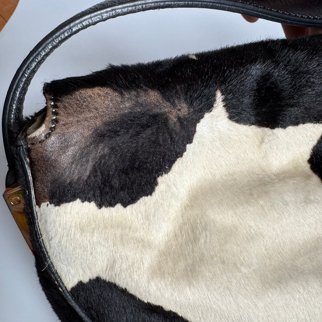Fendi Mamma Baguette Large Pony hair in Cow Print Black and White