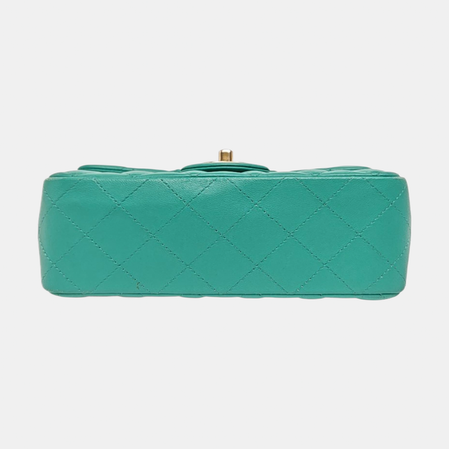 Chanel Classic Flap Mini 2018 Turquoise Blue Green Lambskin Leather Gold Hardware