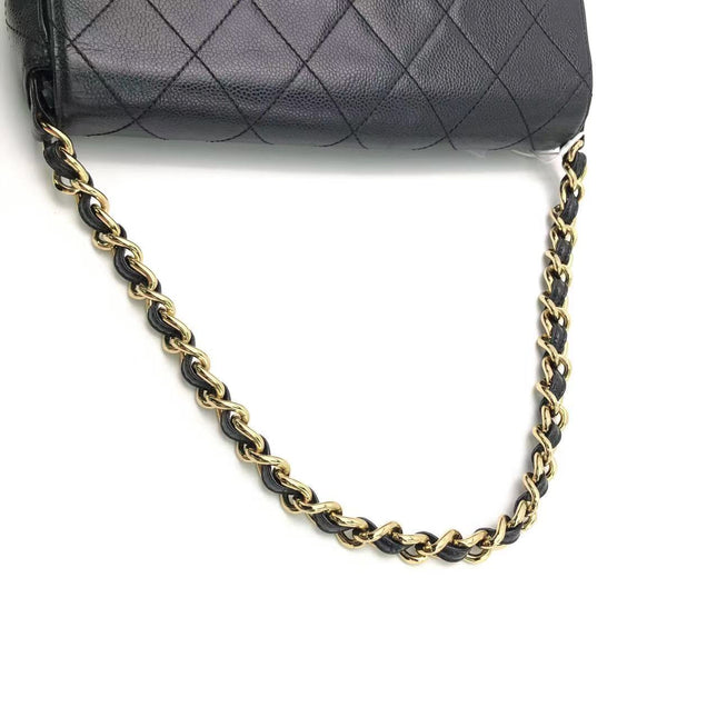 Chanel Single Flap Black Caviar Leather Vintage 24k Gold
