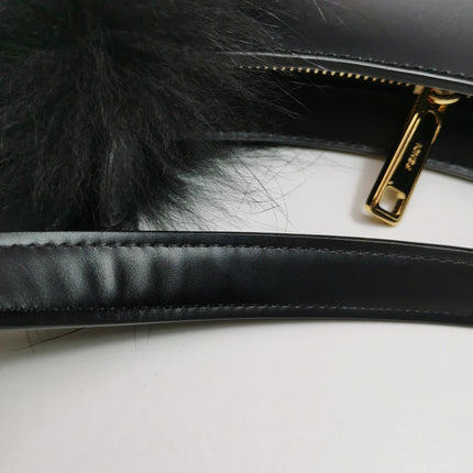 FENDI O Lock Black Leather and Faux Fur Shoulder Bag