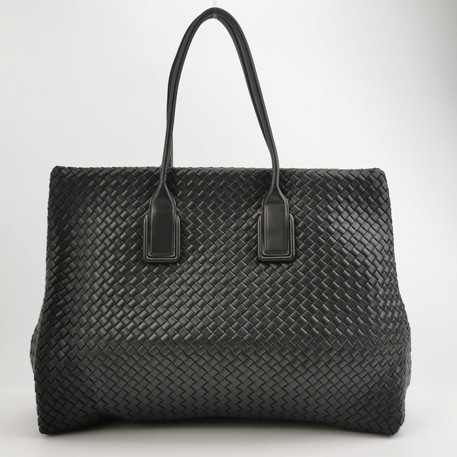 Bottega Veneta XXL Snap Tote Black Intrecciato Leather With Pouch